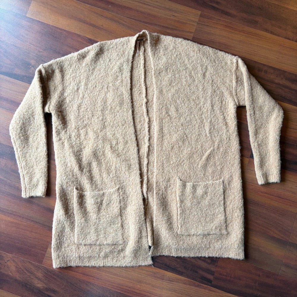 Free People Shaggy Knit‎ Cardigan Sweater Camel Beige Cozy Oversized Pockets XS